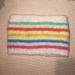 Blue Blush Rainbow Multicolored Stripe Striped Fuzzy Sweater Crop Tube Top M🌈